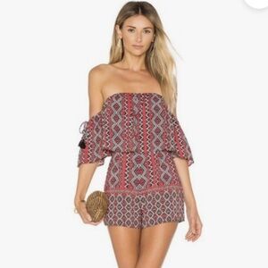Ale by Alessandra Gerarda Romper Off-Shoulder Red Patterned Romper